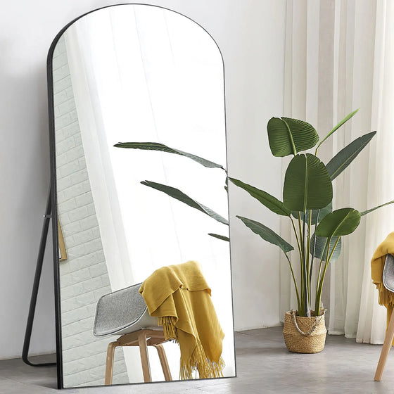 Arched Full Length Mirror Floor Mirror with Stand Black-DECORIZE