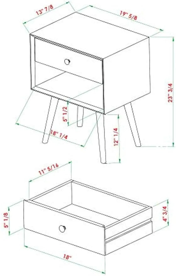 Mid Century Modern Wood Nightstand Side Table-DECORIZE