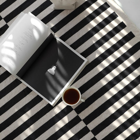 Retro Black White Striped Carpet-DECORIZE