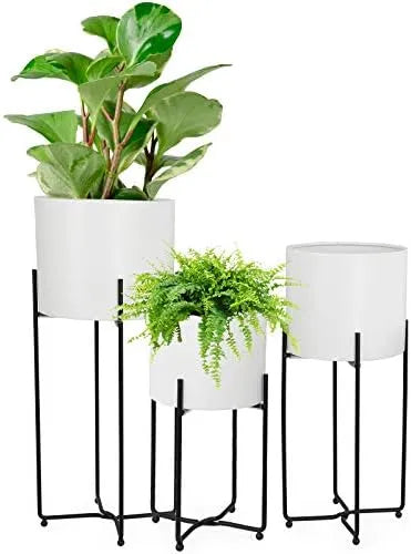 Mid Century Planter with Gold Plant Stand-DECORIZE