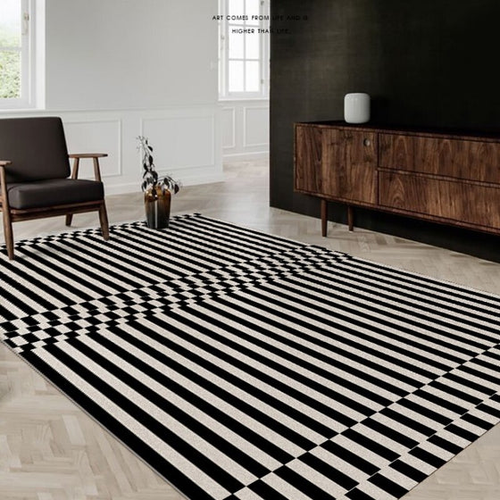 Retro Black White Striped Carpet-DECORIZE