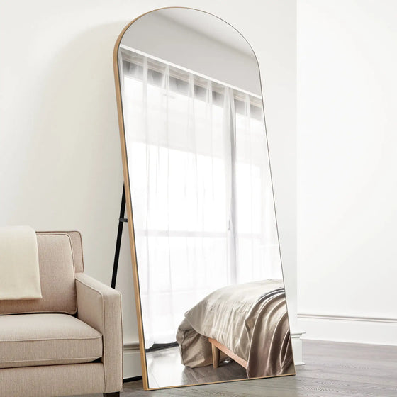 Arched Full Length Mirror Floor Mirror with Stand Black-DECORIZE