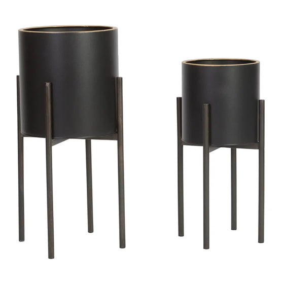 Jaxon Modern Black Planters (Set of 2)-DECORIZE